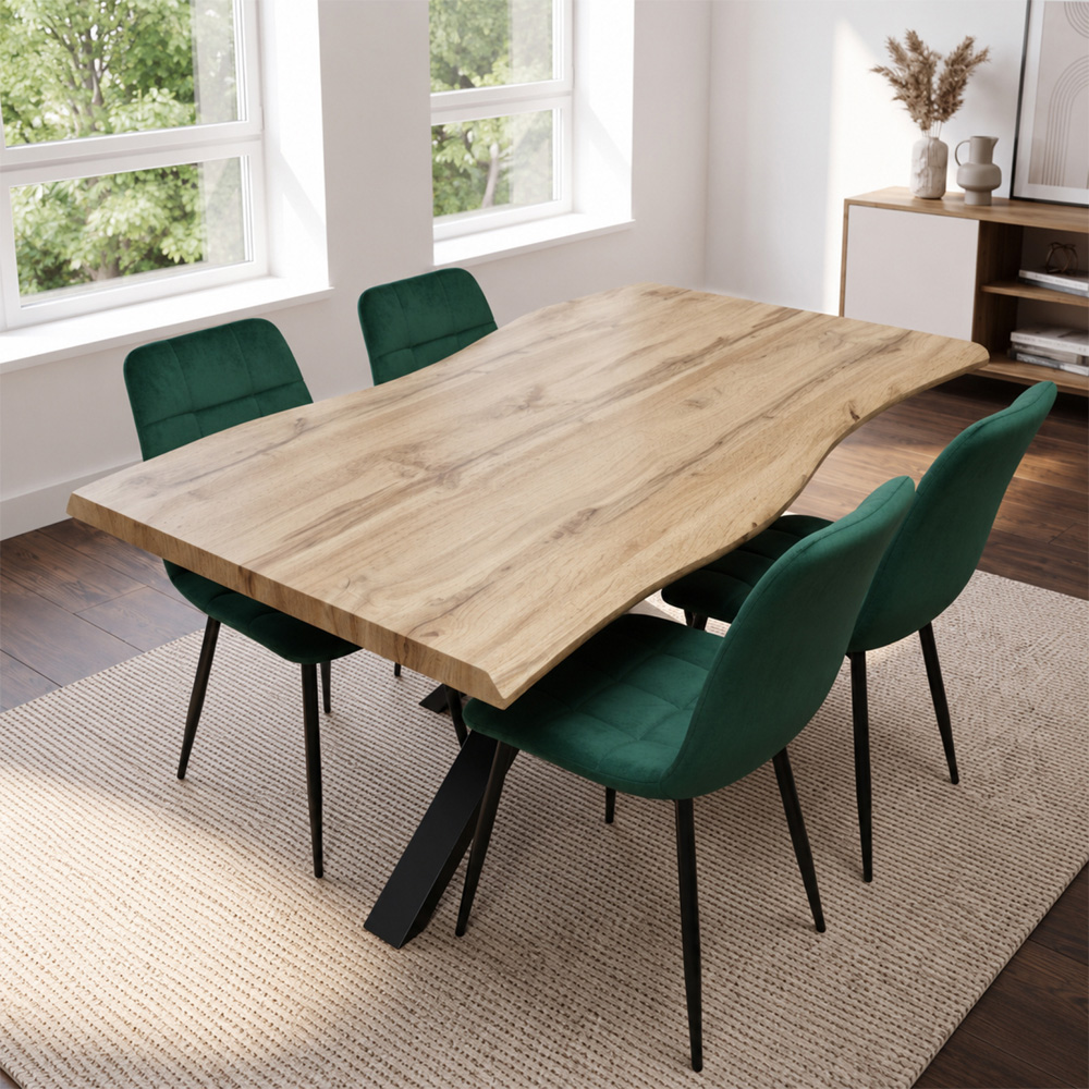 Portland 4 Seater Velvet Tufted Wooden Tabletop Dining Set Green Image 1