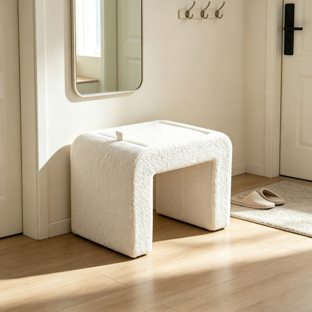 Living and Home White Sealette U-Shaped Footstool with Reversible Tabletop Image 8