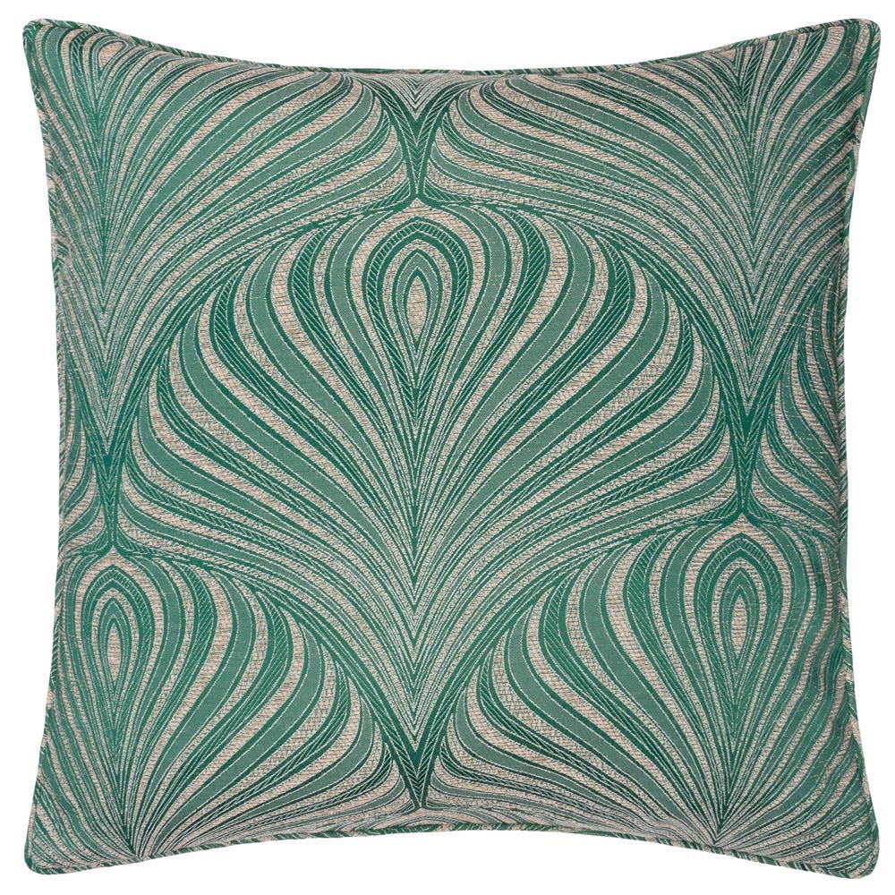 Paoletti Gatsby Emerald Jacquard Piped Cushion Image 1