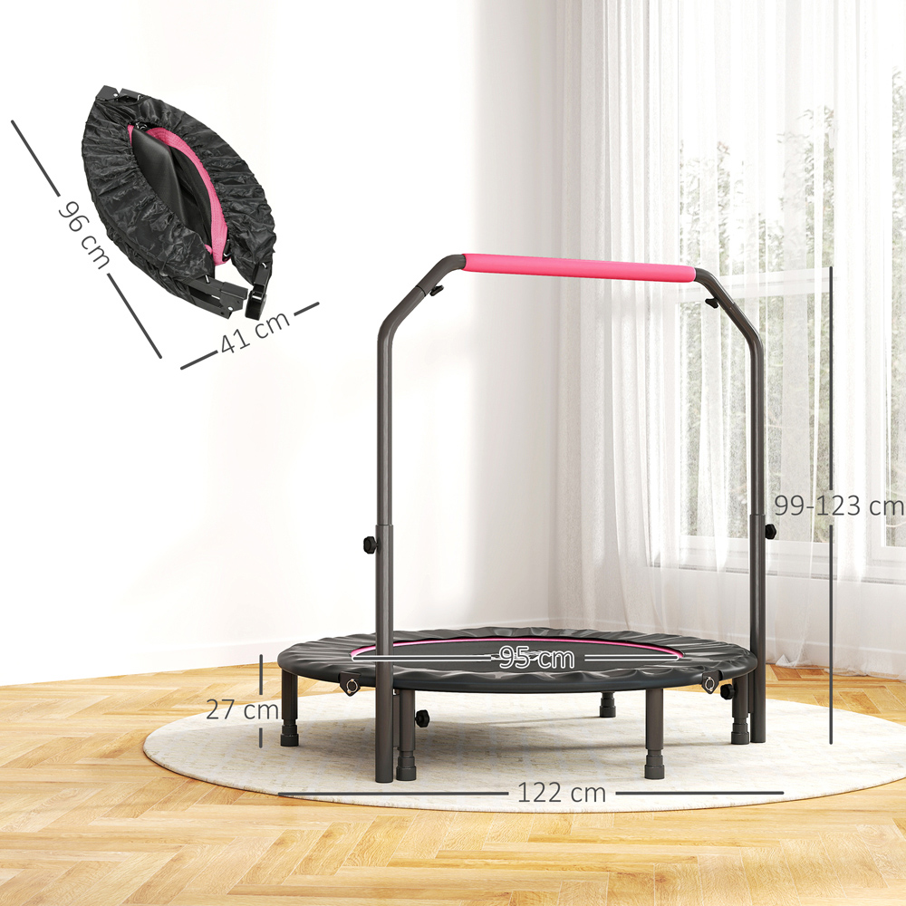 HOMCOM 4ft Pink Foldable Mini Trampoline with Adjustable Foam Handle Image 9