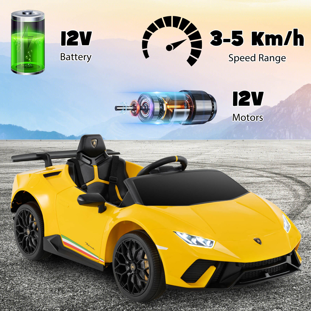 Costway Kids Yellow Lamborghini Ride On Car with Remote Control and LED Lights 12V Image 4