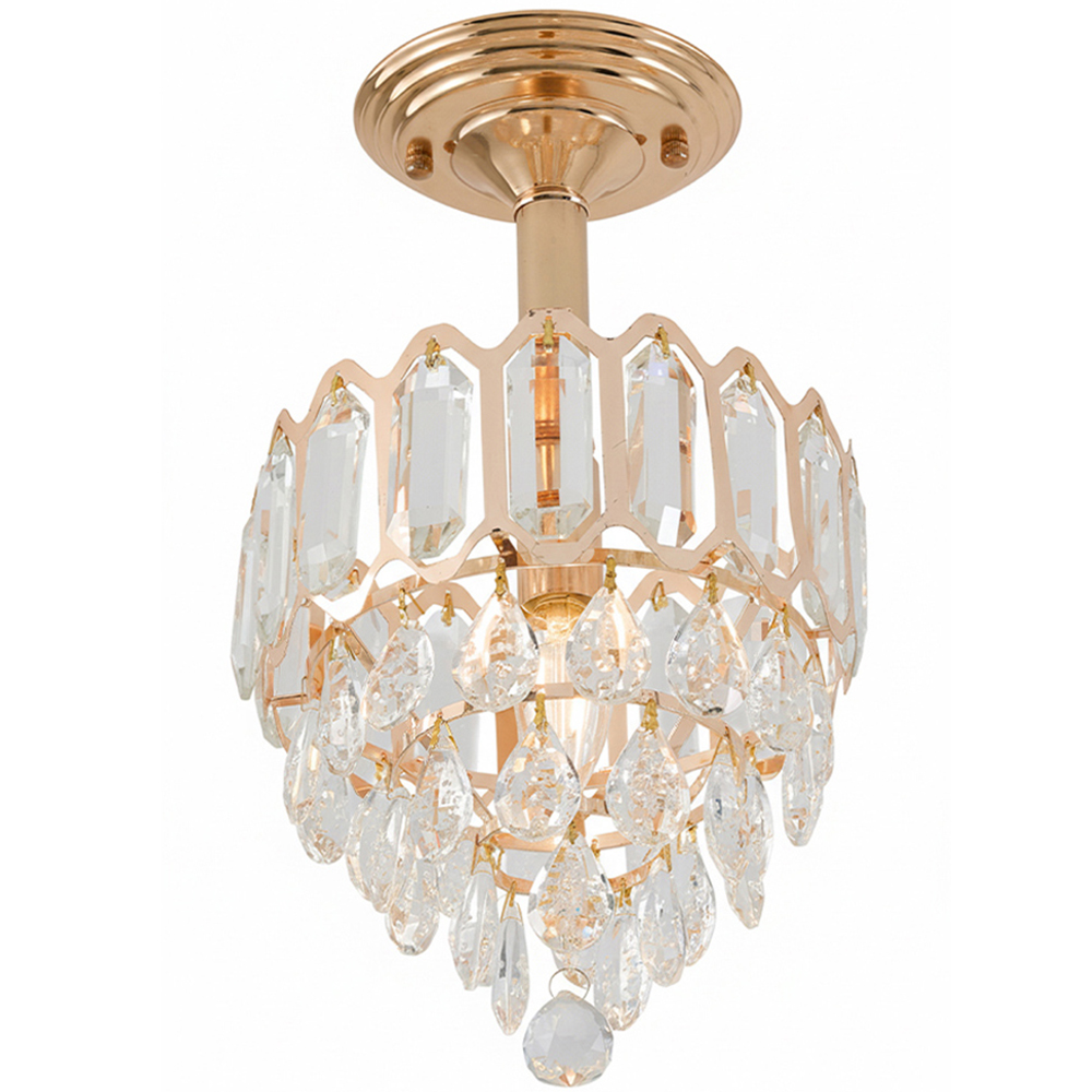 Living and Home Gold Iron Crystal E14 Pendant Light Image 3