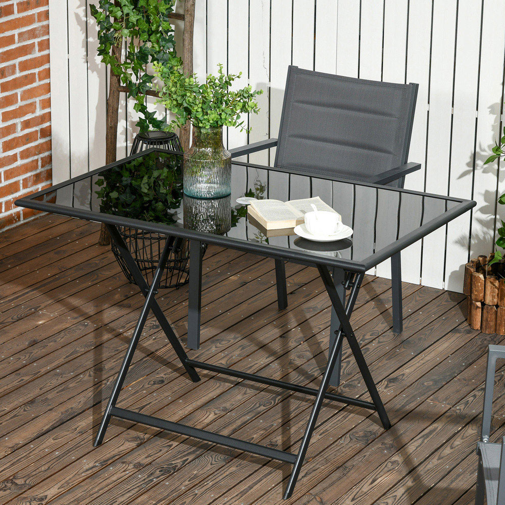 Outsunny 6 Seater Rectangle Folding Outdoor Dining Table Black Image 1