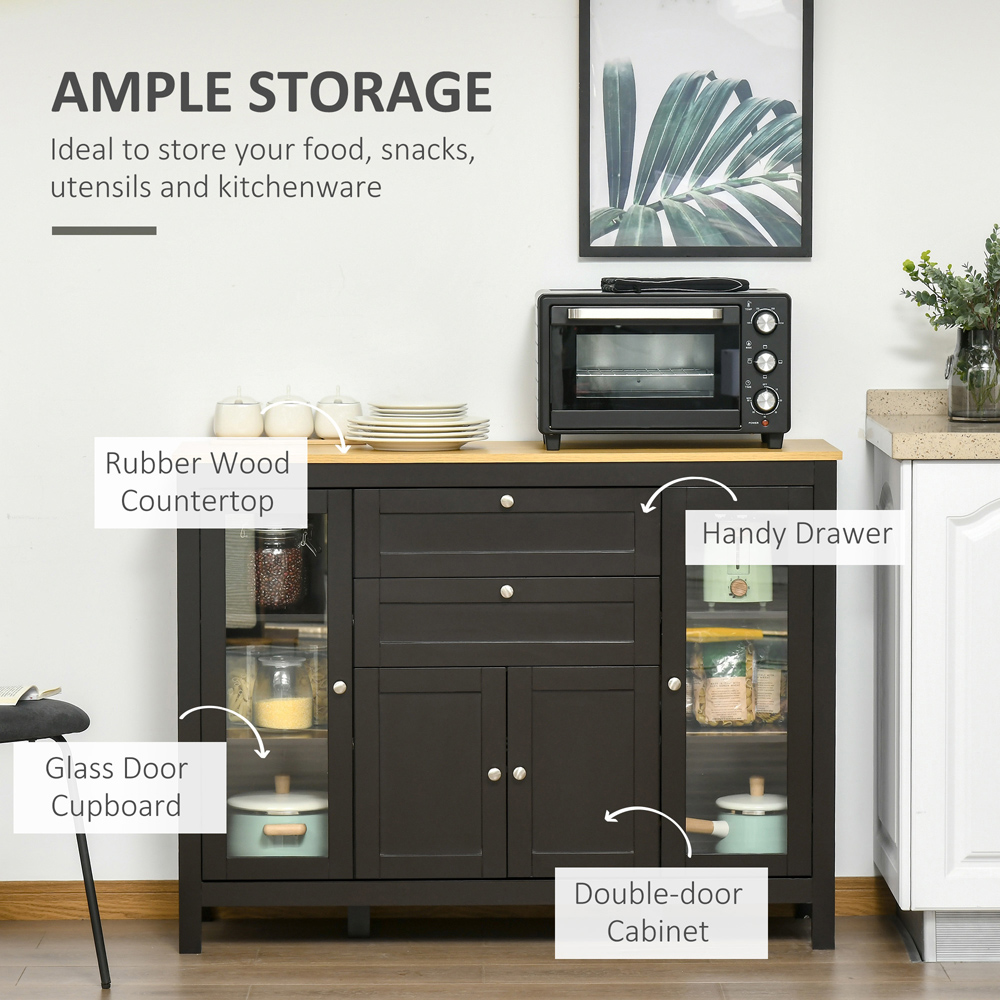 HOMCOM 4 Door 2 Drawer Black Brown Modern Storage Cabinet Image 5