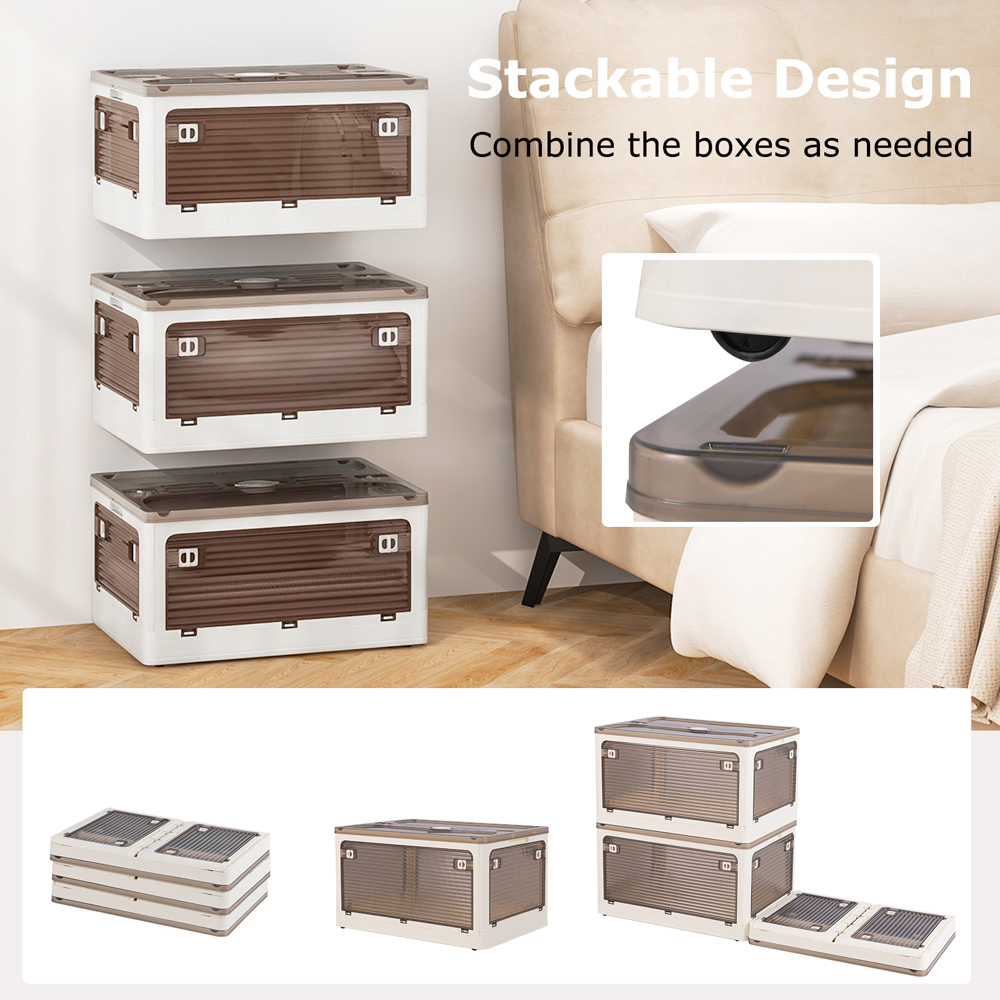 Costway 90L White Stackable Collapsible Plastic Storage Bin with Lid Set of 3 Image 7