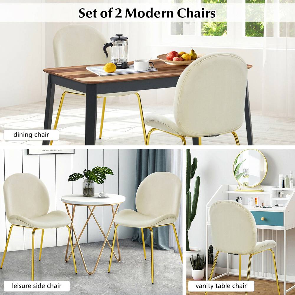 Costway Set of 2 Beige Velvet Dining Chair Image 6