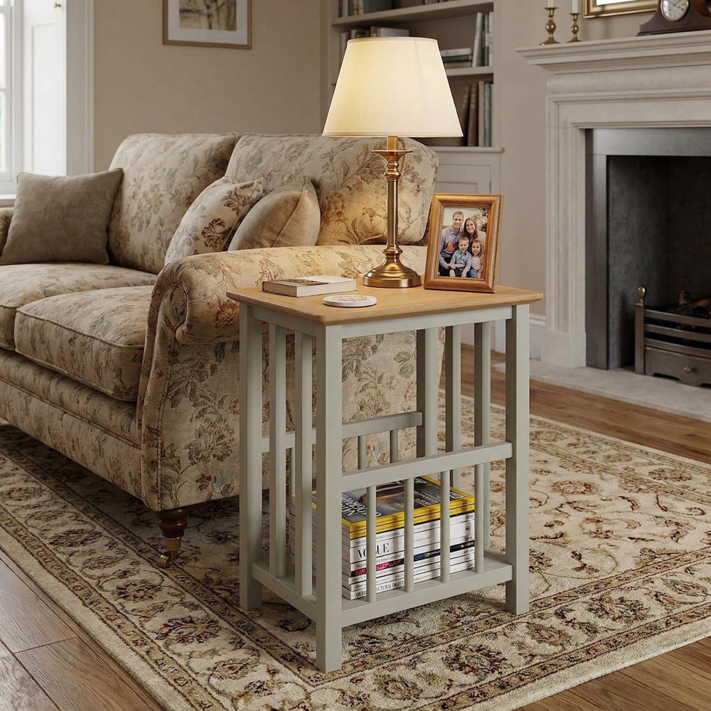 FWStyle Taberno Sage Green and Oak Magazine Rack Table Image 4