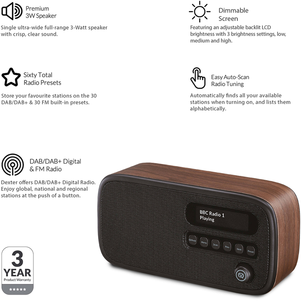 VQ Dexter Walnut DAB and FM Radio Image 8