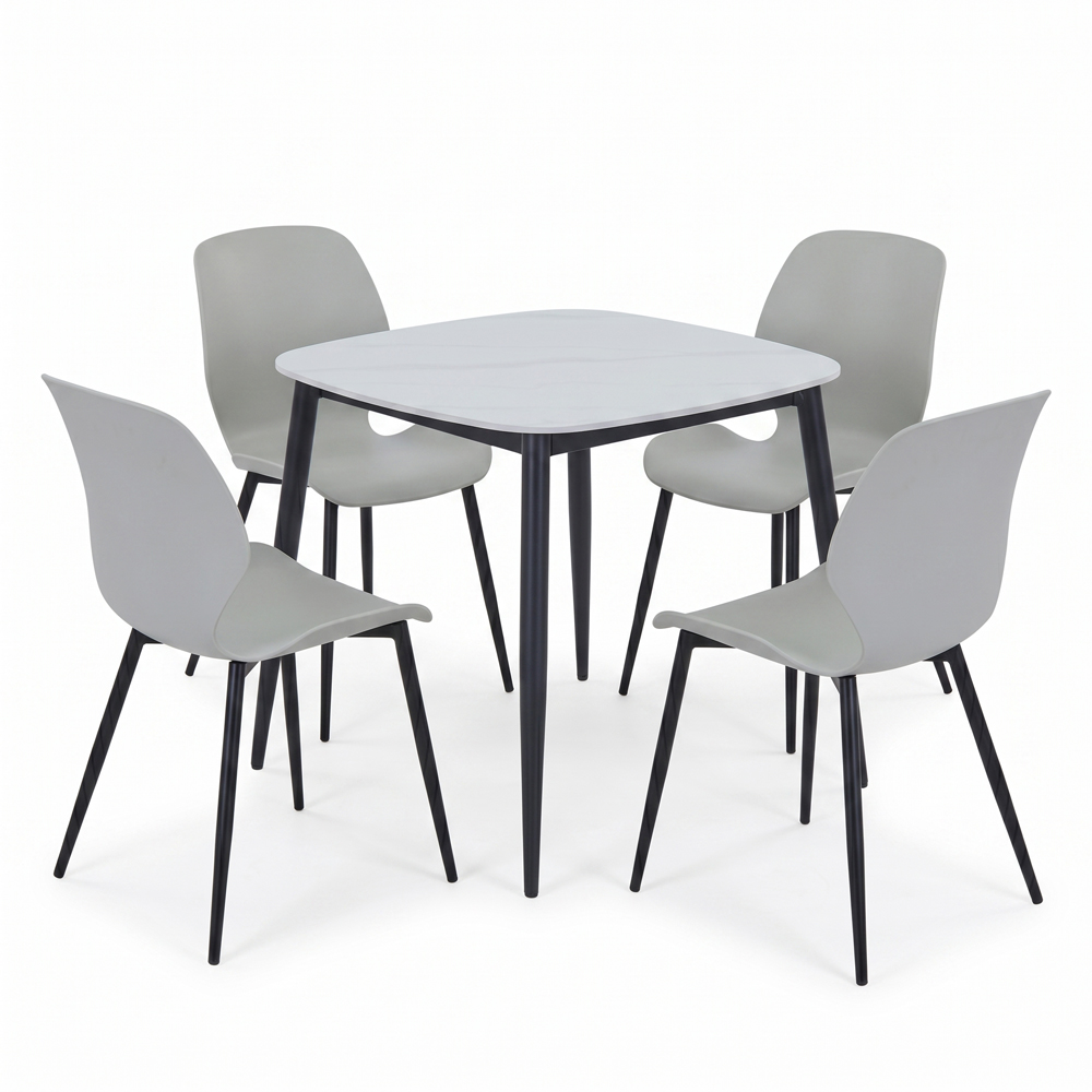 Core Products Aspen Carnaby 4 Seater Sintered Stone Plastic Square Dining Set Light Grey Image 2