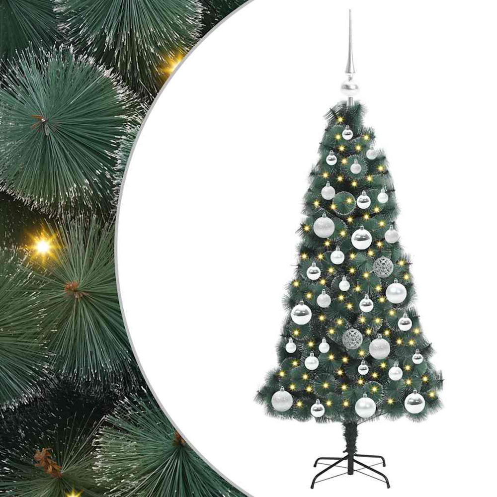 vidaXL Pre-Lit Silver Baubles Green Artificial Christmas Tree 4ft Image 2
