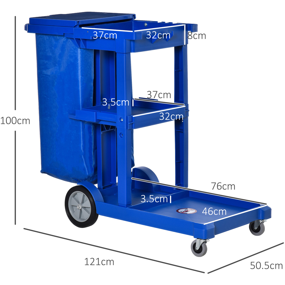 HOMCOM 3 Tier Blue Housekeeping Trolley with Wheels Image 9