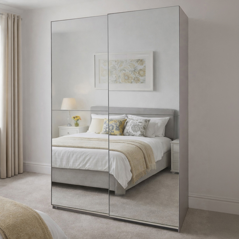 TJ'S Quba 2 Sliding Door White Full Mirrored Wardrobe Image 1