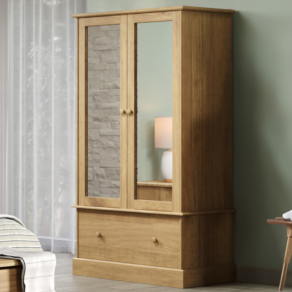 Core Products Cotswold 2 Door Single Drawer Mirror Wardrobe Image 1