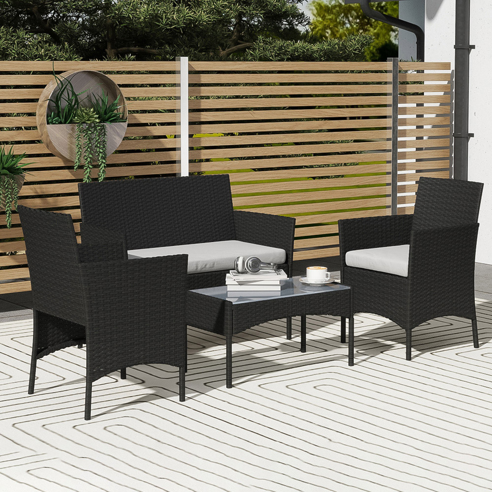 Outsunny 4 Seater Black Rattan Garden Sofa Set with Cushions  Image 1