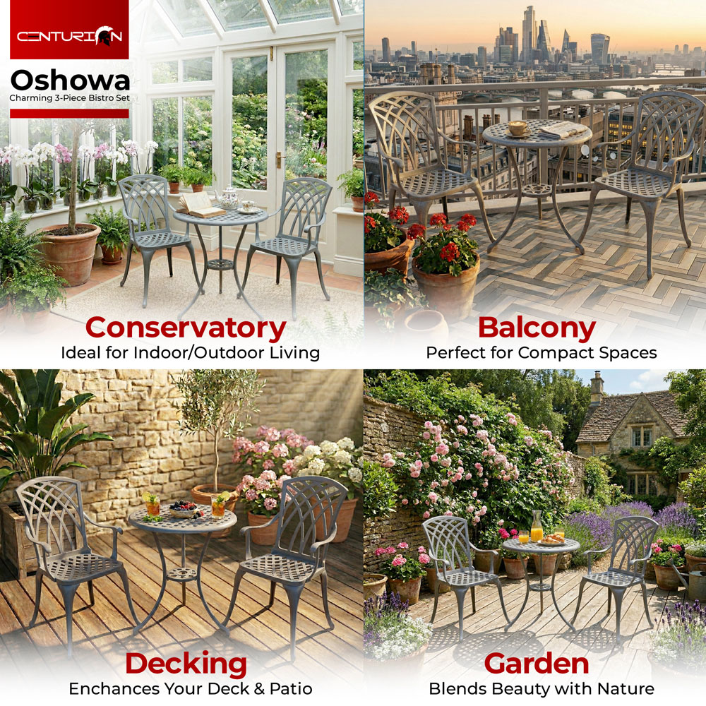 Centurion Supports OSHOWA 2 Seater Grey Aluminium Bistro Set with Table Image 5