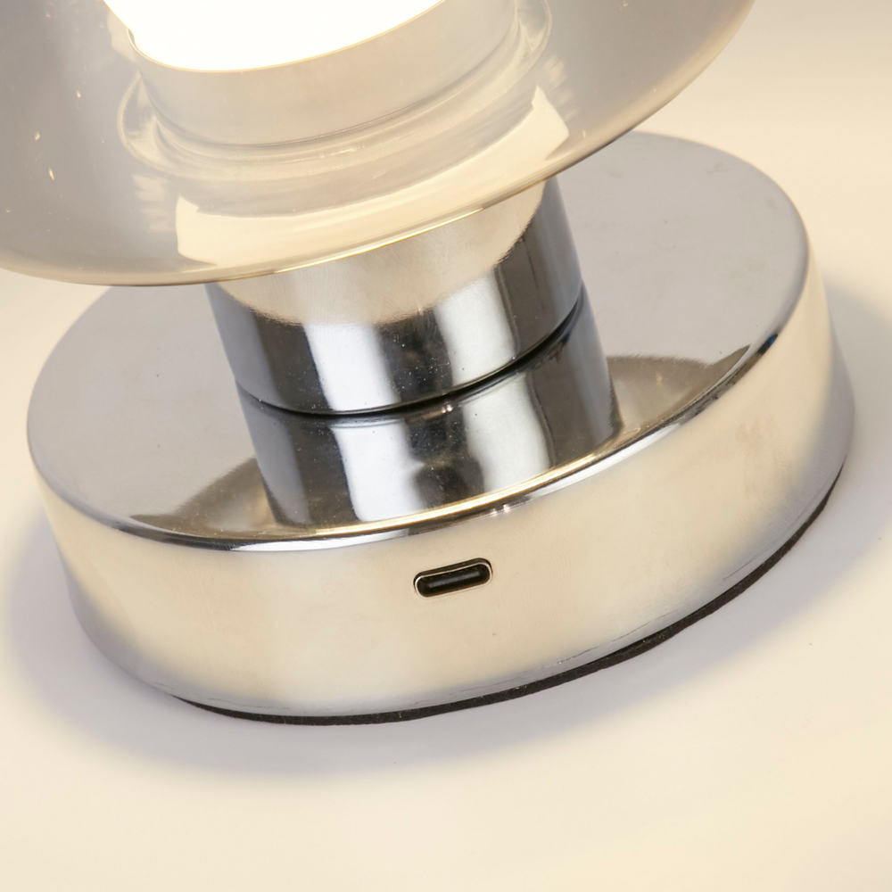 Lighting Collection Smoke Glass Rechargeable LED Table Lamp Image 4