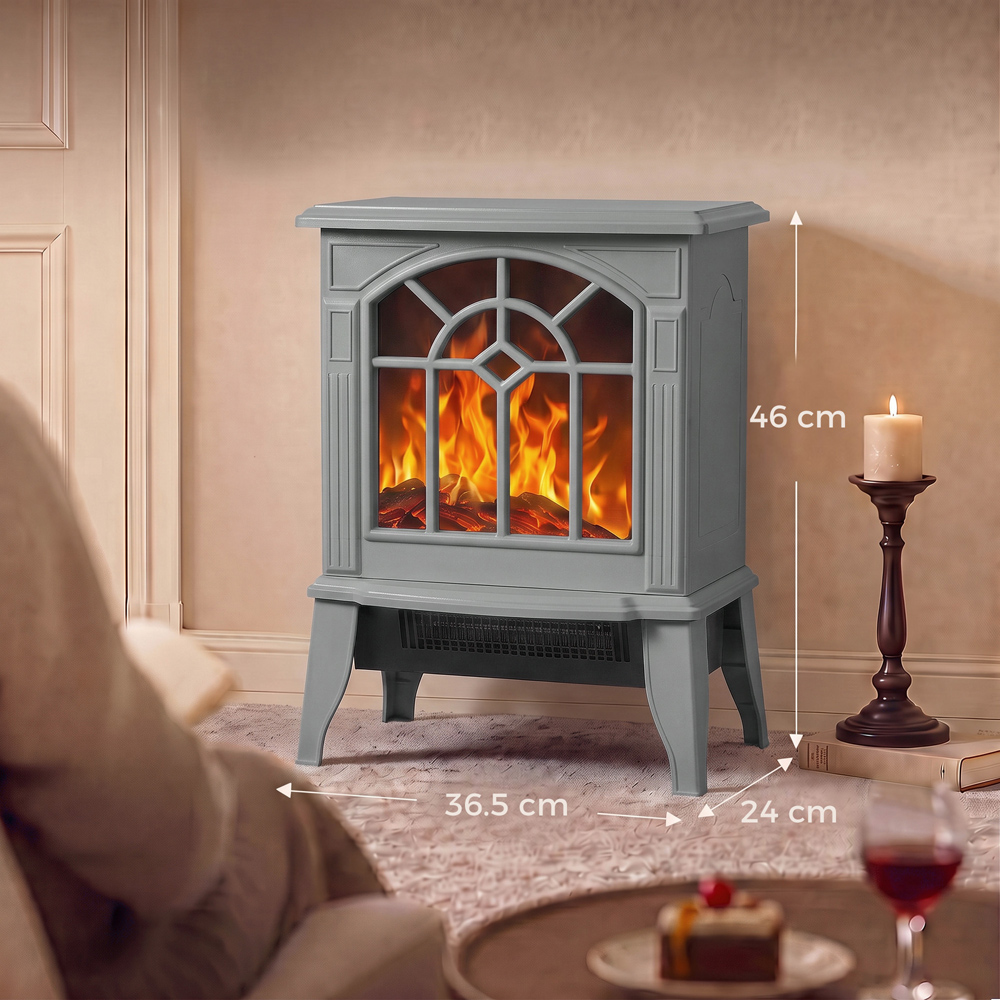 HOMCOM Grey Freestanding Electric Fireplace Log Burner with LED Flame Effect Image 8