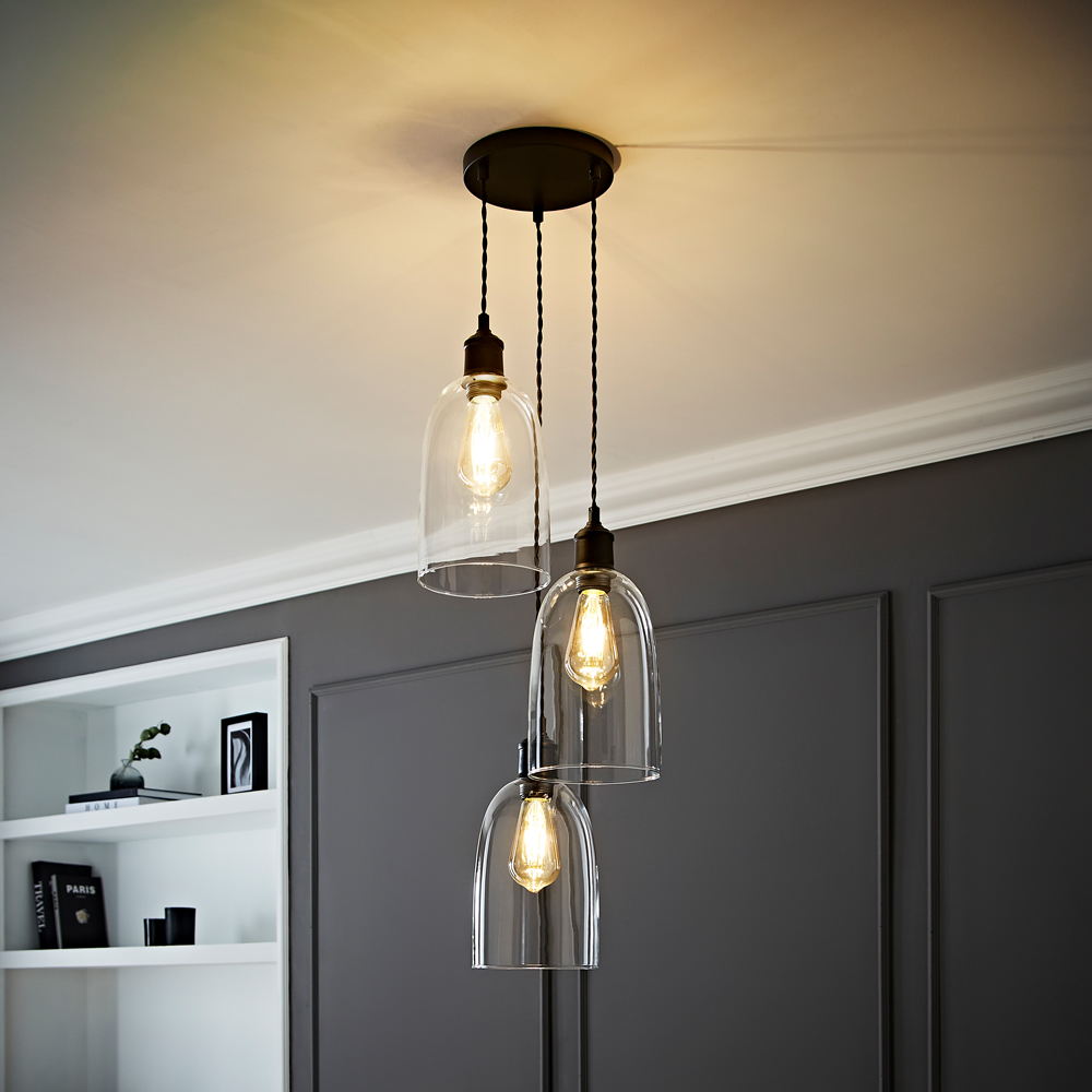 ValueLights Kira Glass Dome 3 Drop Cluster Matte Black LED Ceiling Pendant Light Image 2