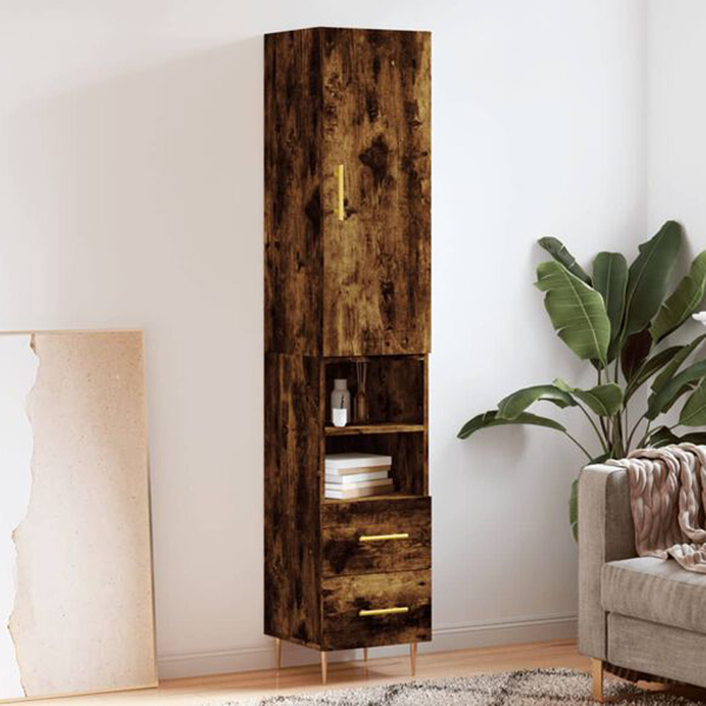 vidaXL Single Door 2 Drawer 2 Shelf Smoked Oak Highboard Image 1