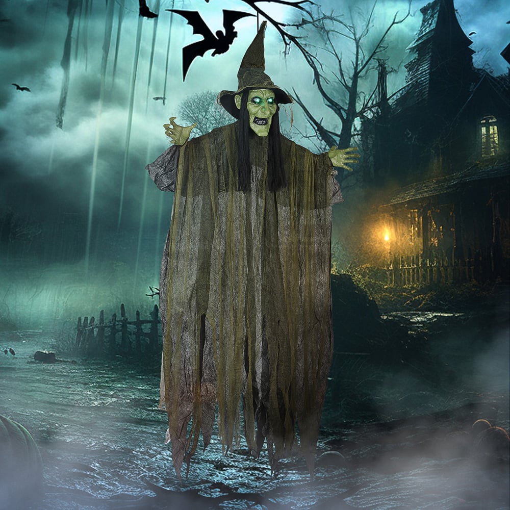 Outsunny Voice Activated Animatronics Green Hanging Witch Halloween Decoration 5.5ft Image 7