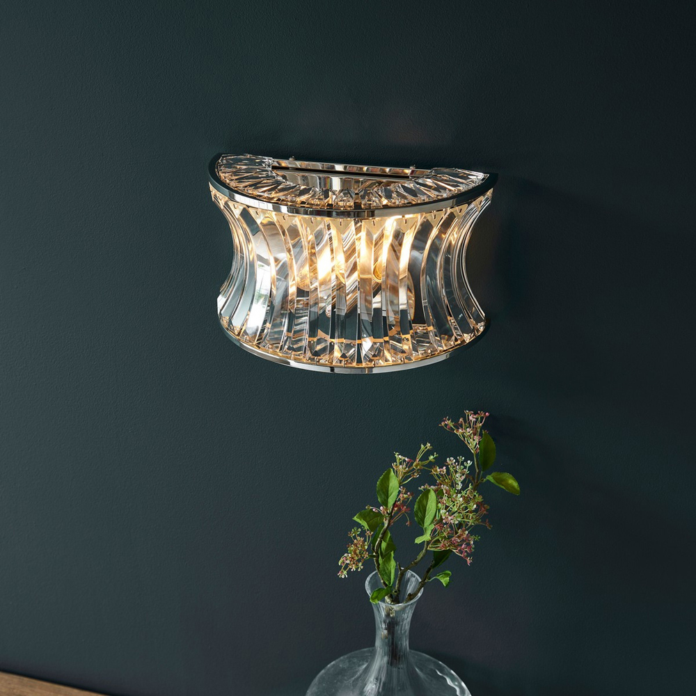 Merano Vittoria Crystal and Clear Glass Bright Nickel Plate Wall Lamp Image 6