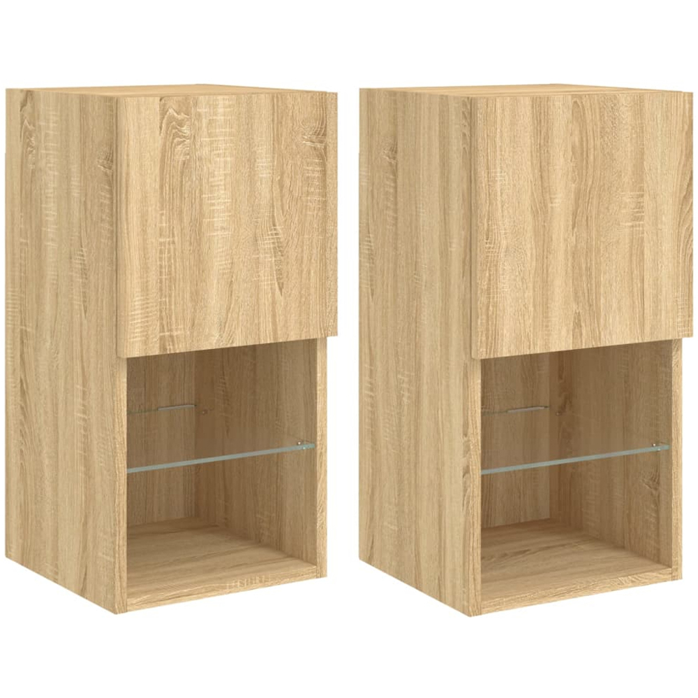 vidaXL Single Door 2 Shelf Sonoma Oak Wall Mounted LED TV Cabinet Set of 2 Image 2