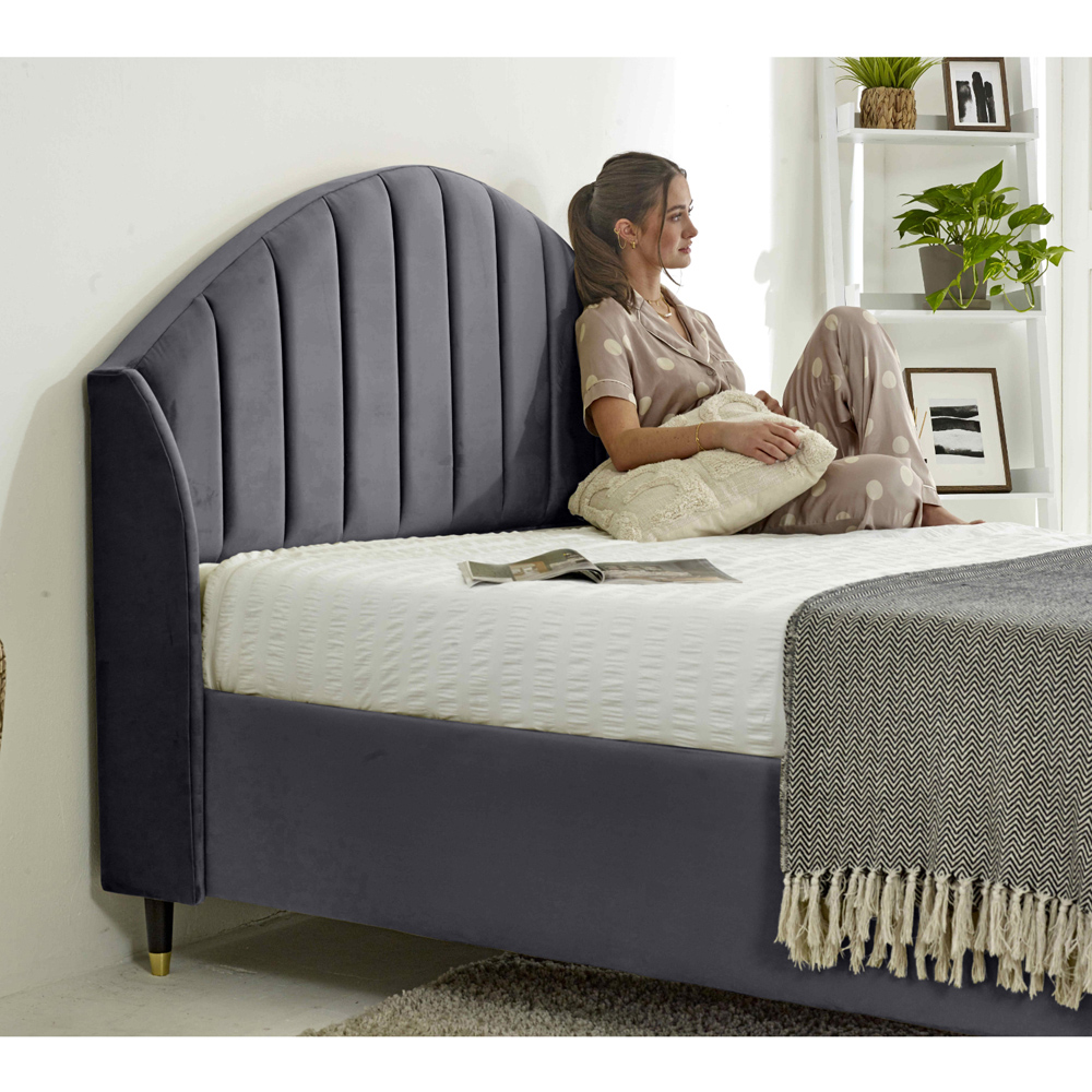 Eleganza Elysium Super King Size Steel Plush Velvet Bed Frame with Curved Winged Headboard Image 2