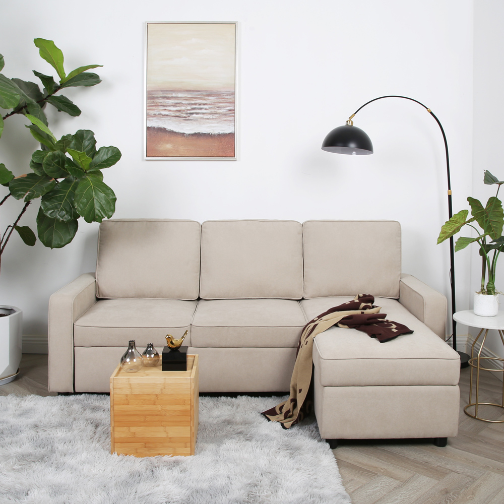 Selene Double Sleeper Beige Linen Corner Sofa Bed Image 6
