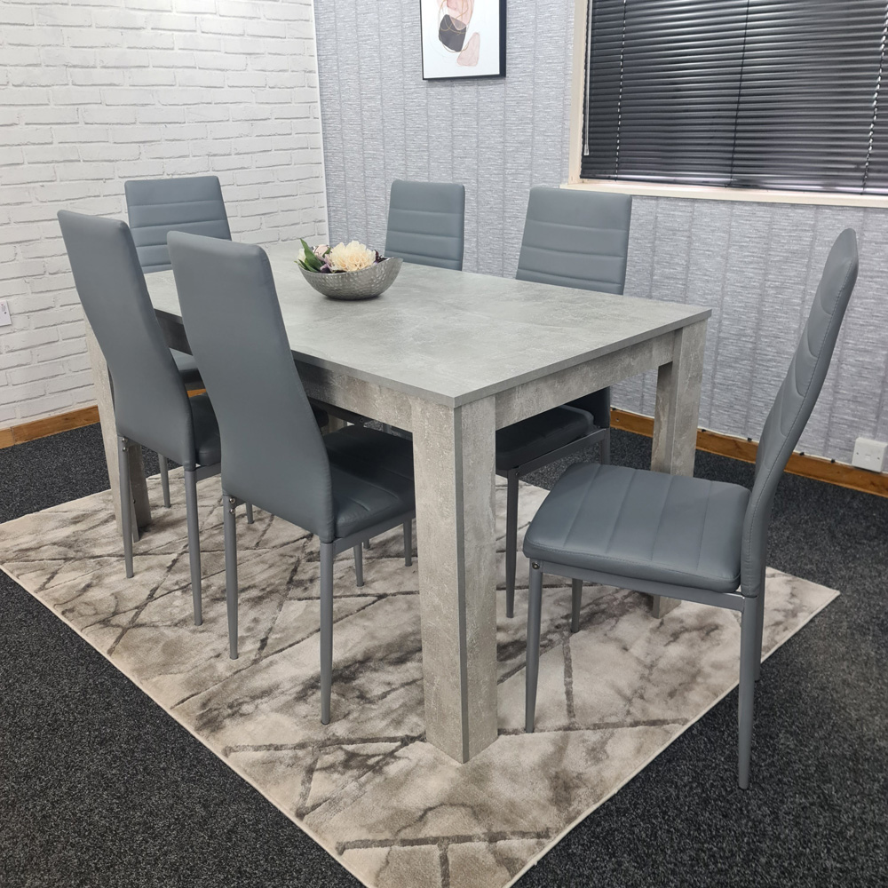 Portland Leather 6 Seater Dining Set Stone Grey and Grey Image 5