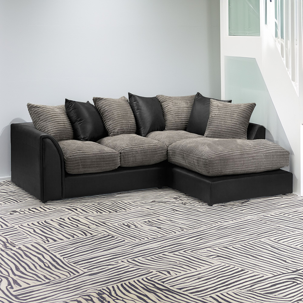 Portland Sturridge Modern 3 Seater Charcoal Chenille and Faux Leather Right Hand Corner Sofa Image 1