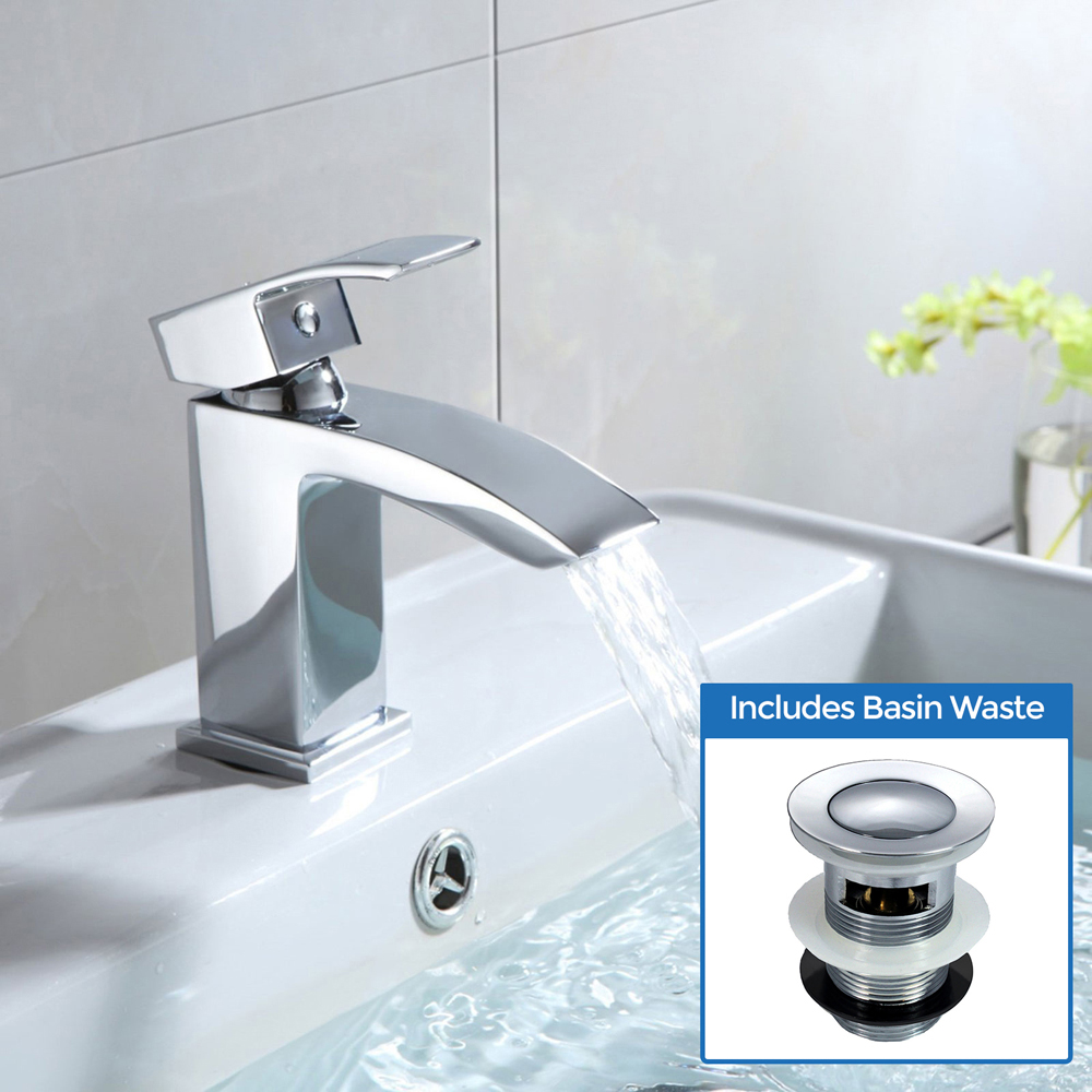Nes Home Nexa Modern Chrome Basin Sink Mono Mixer Tap with Waste Image 2