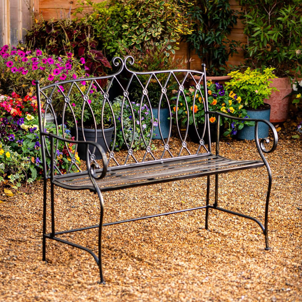 Garden Gear 2 Seater Ebony Wrought Iron Garden Bench Image 6