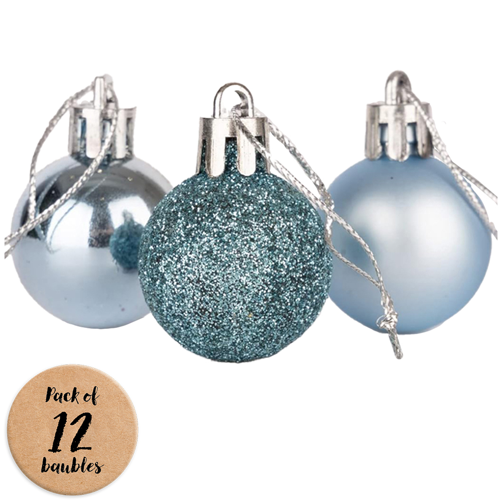 Shatchi 3cm Light Blue Shatterproof Christmas Baubles 12 Pack Image 1