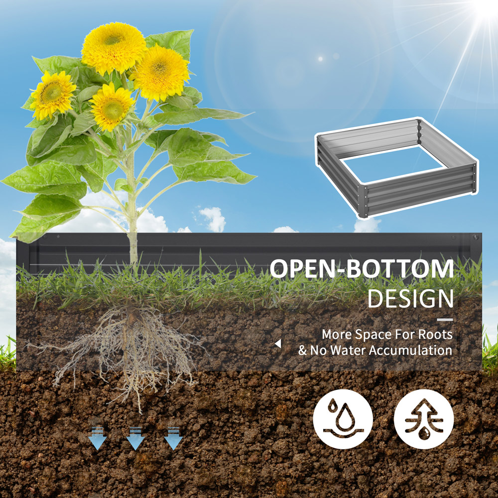 Outsunny Light Grey Metal Raised Garden Bed Flower and Vegetable Planter Image 6