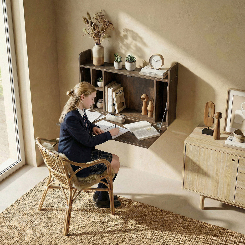 Portland Single Shelf Dark Brown Wall Mounted Table with Hidden Storage Compartments Image 3