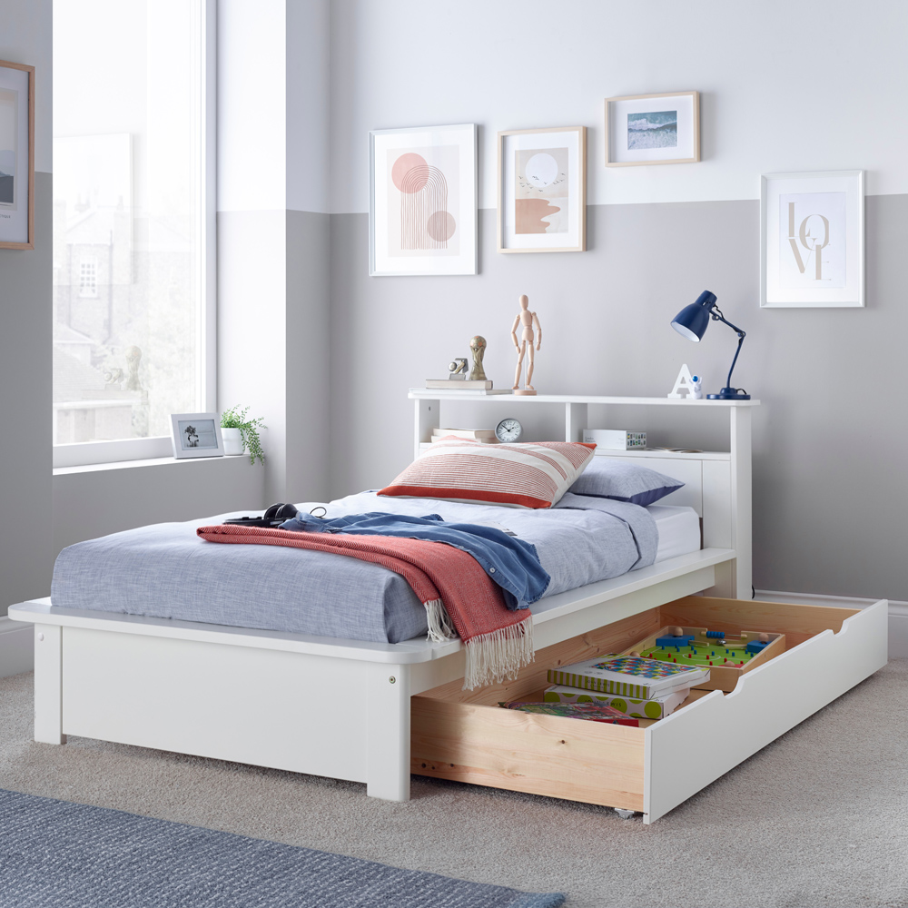 Fraser White Wooden Single Drawer Storage Bed Image 2