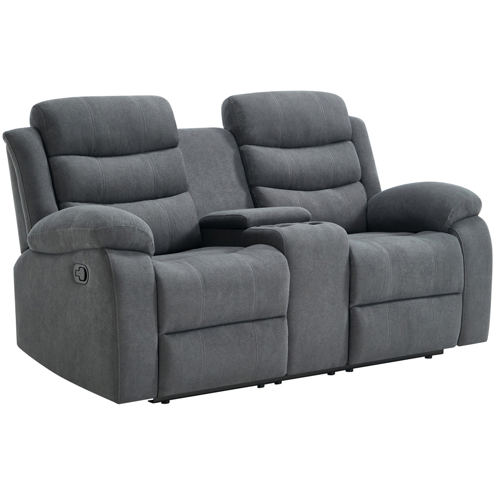 Furniture Online Boston 2 Seater Grey Manual Recliner Sofa with Drinks Console Image 2