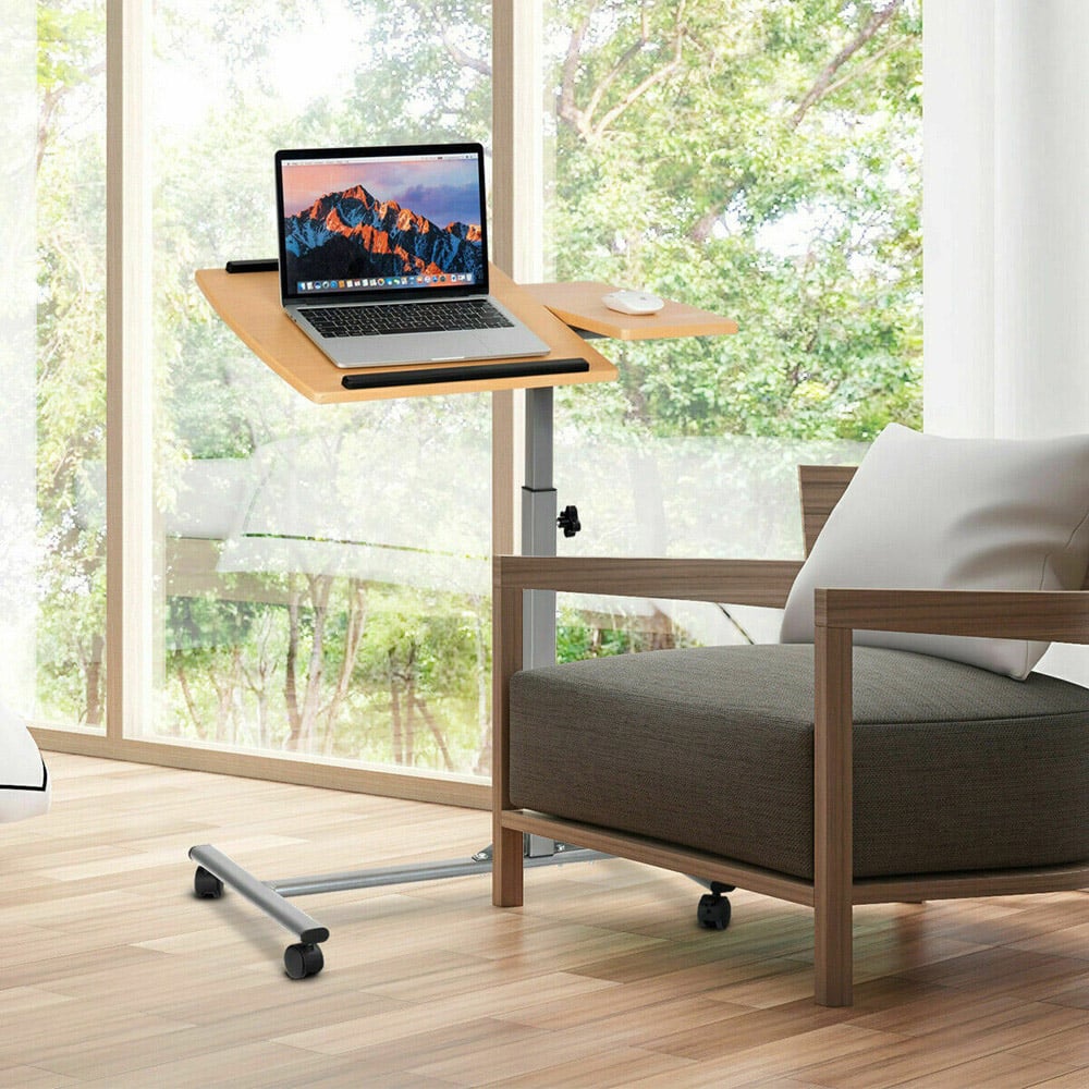 Costway Brown Adjustable Laptop Table with Wheels Image 4