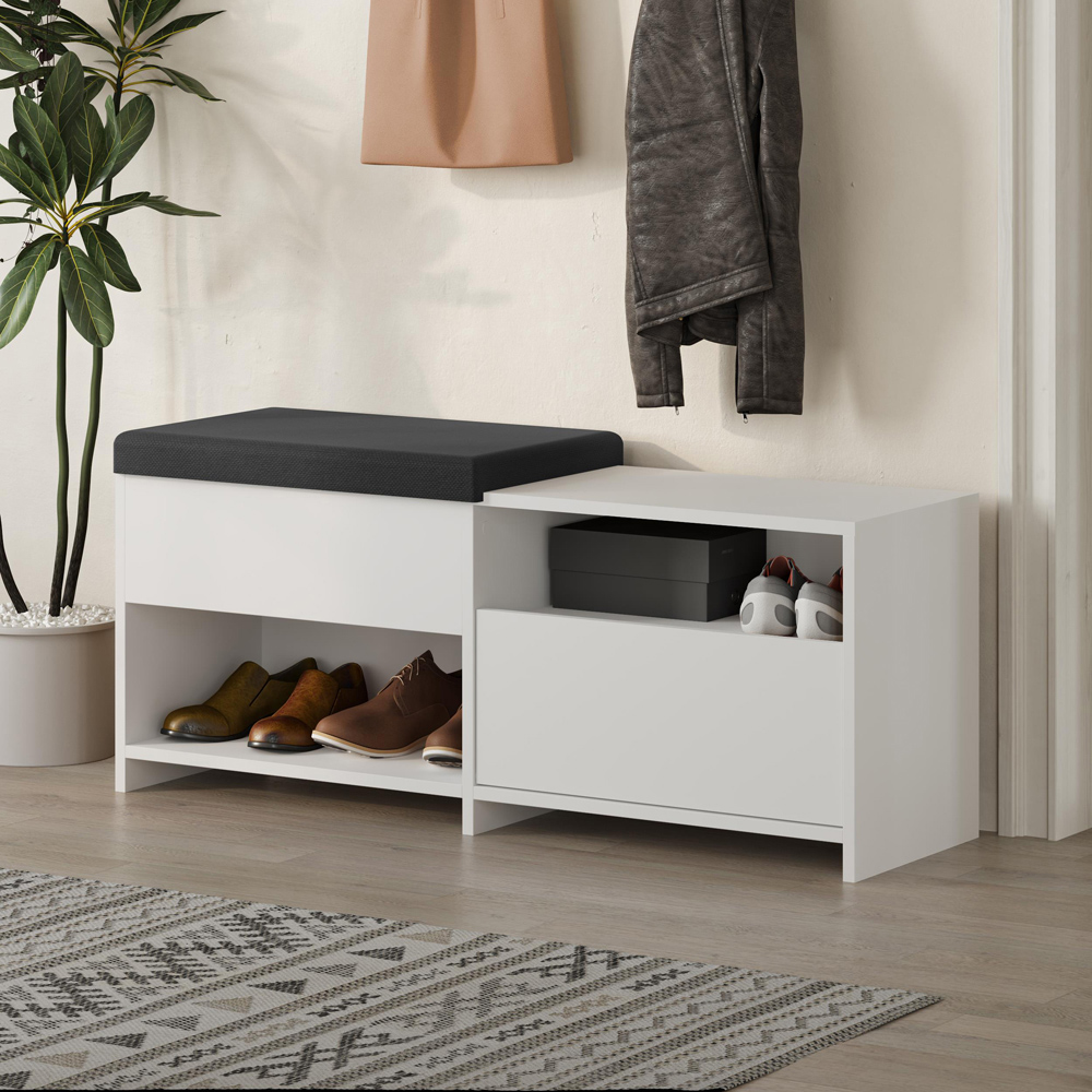 Decortie Filux 2 Shelf Single Door White Shoe Bench Image 5