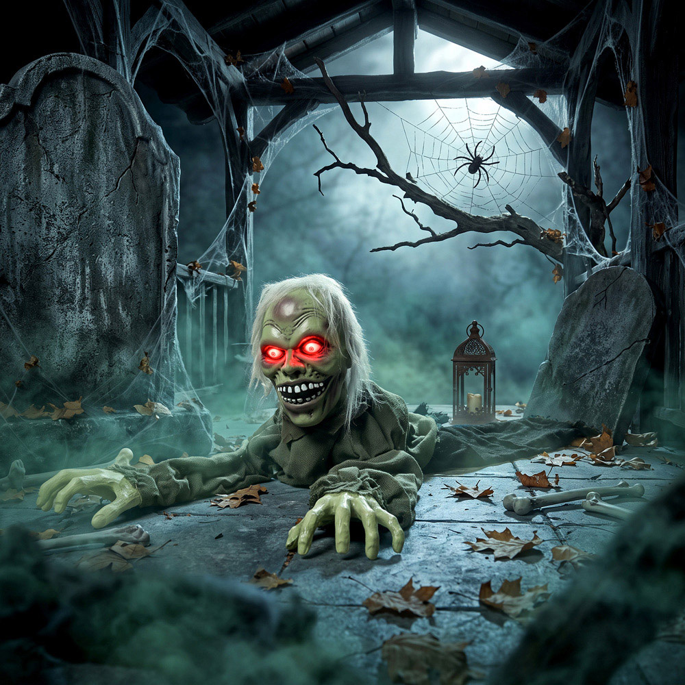 HOMCOM Light Up Animatronic Crawling Zombie Halloween Decoration 3.8ft Image 2