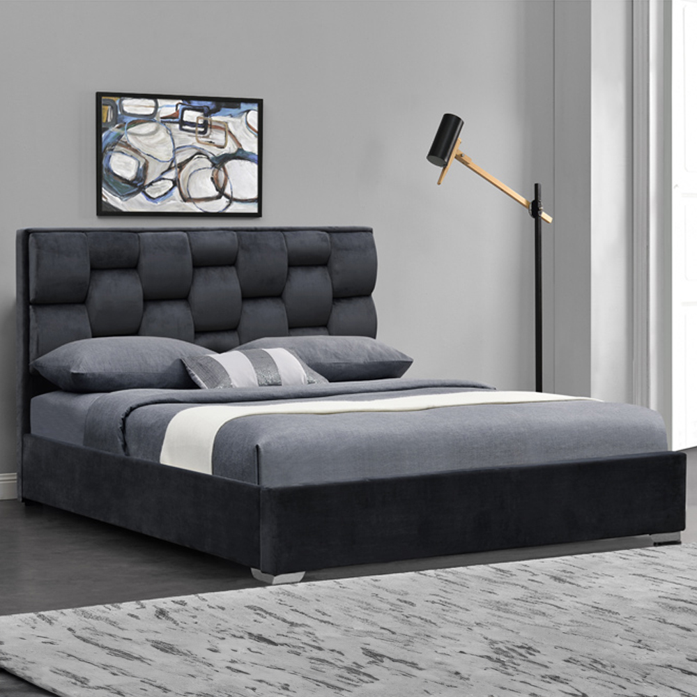 Brooklyn Grey Plush Velvet 3 Piece Bedroom Furniture Set Image 2