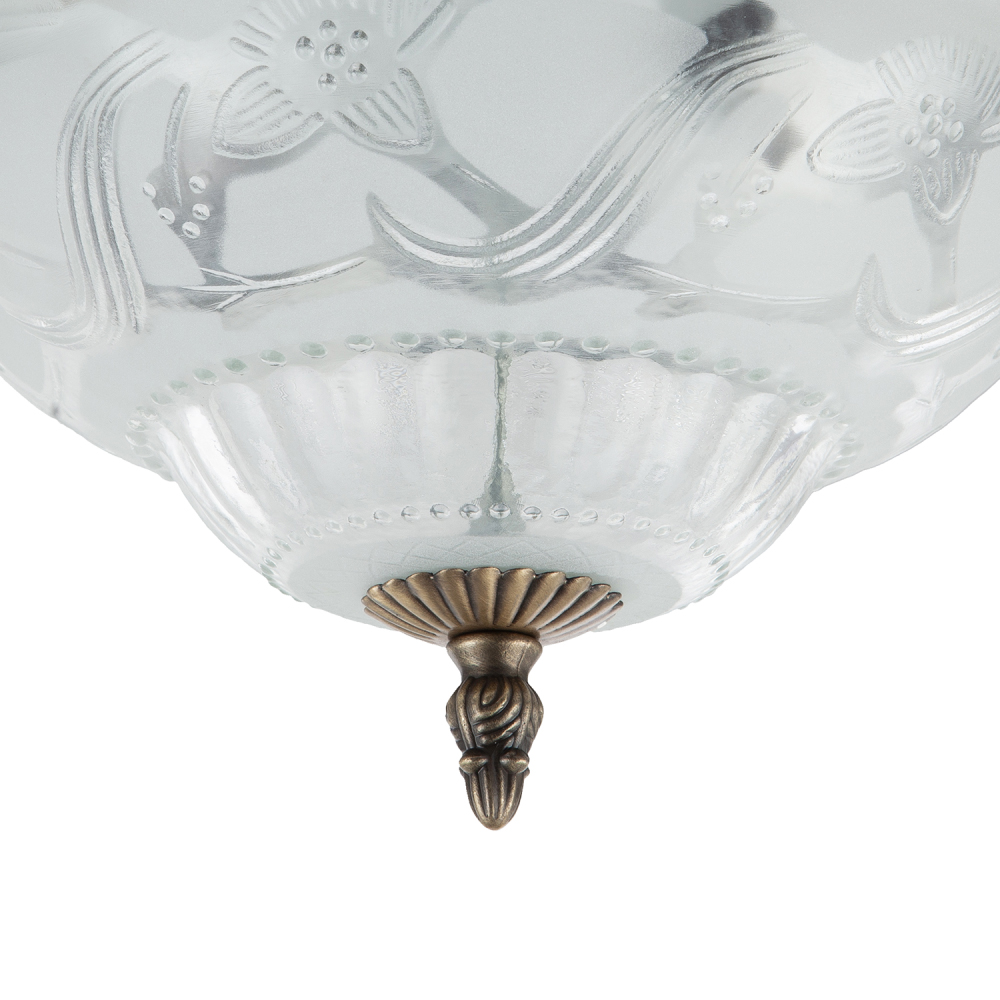 Happy Homewares Traditional and Classic Antique Brass Floral Glass Flush Ceiling Light Image 3