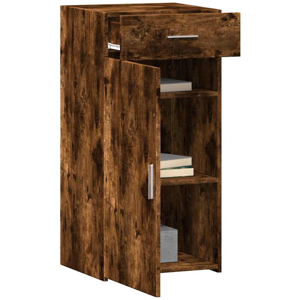 vidaXL Single Door Single Drawer Smoked Oak Sideboard Image 3