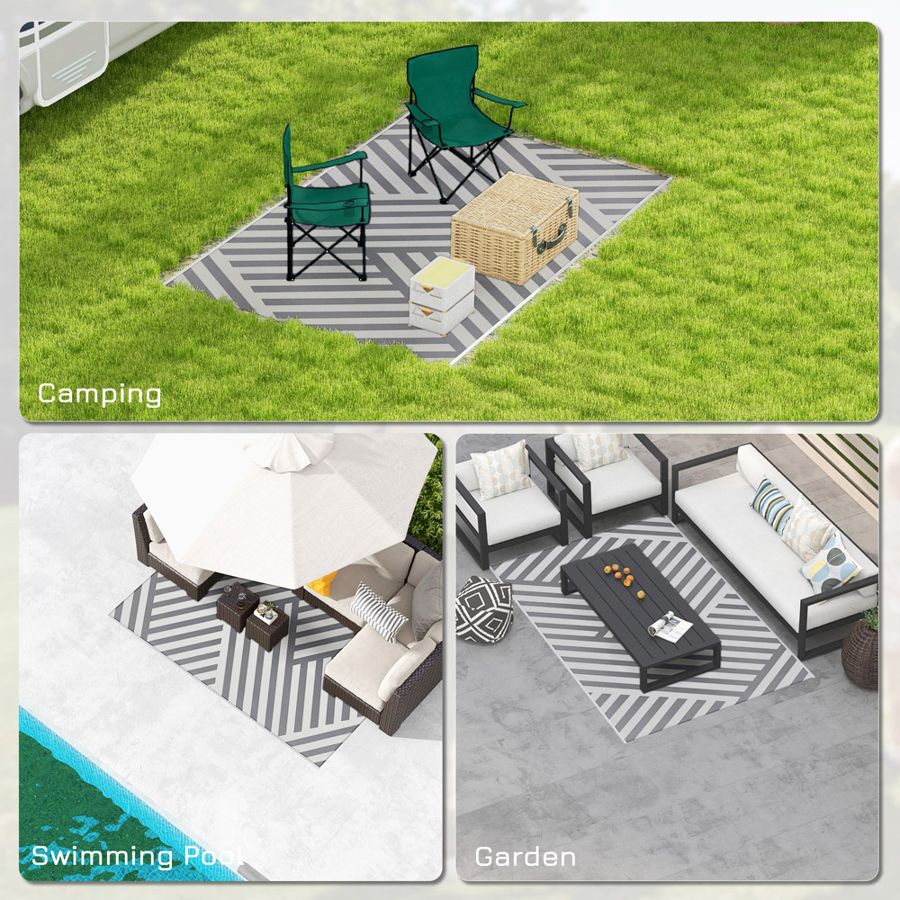 Outsunny Grey and Cream Reversible Outdoor Rug 182 x 274cm Image 5