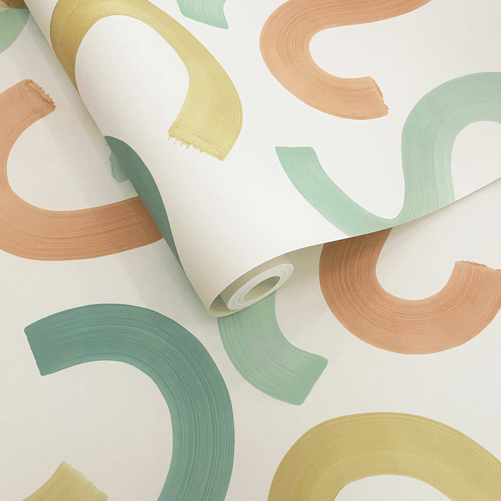 Holden Decor Curly Confetti Teal Ochre and Orange Wallpaper Image 2