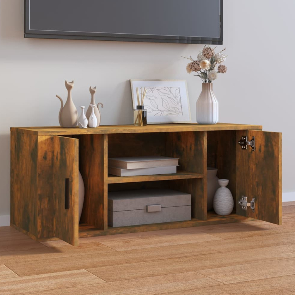 vidaXL 2 Door 2 Open Shelf Smoked Oak TV Cabinet Image 1