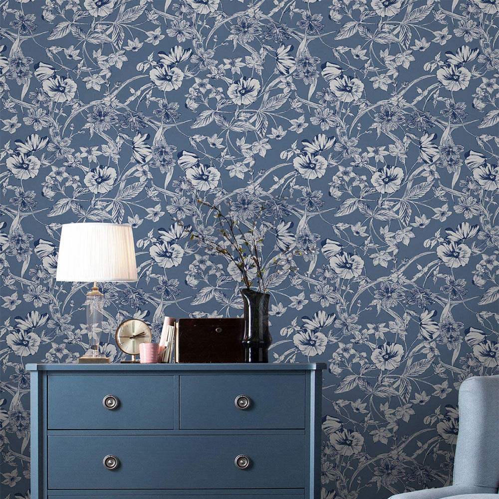 Laura Ashley Summerhill Midnight Blue Wallpaper Image 3