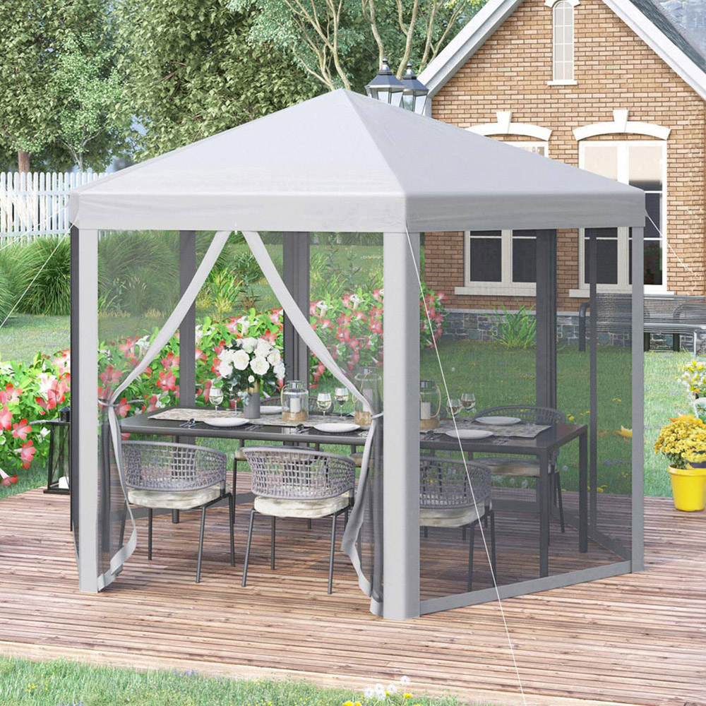Outsunny 3 x 3m Grey Steel Frame Pop Up Gazebo with Mesh Curtains Image 1