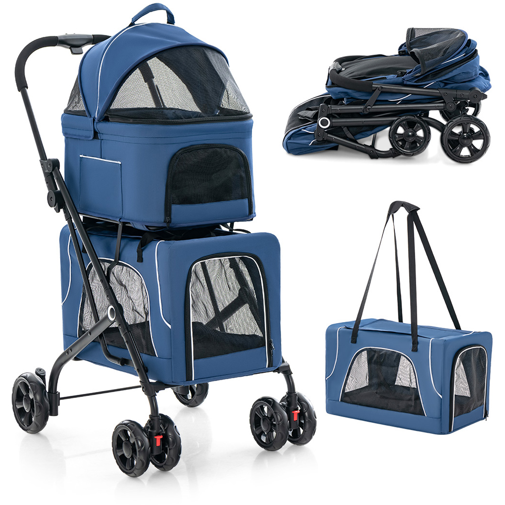 Costway Blue Foldable Double Pet Stroller Image 3