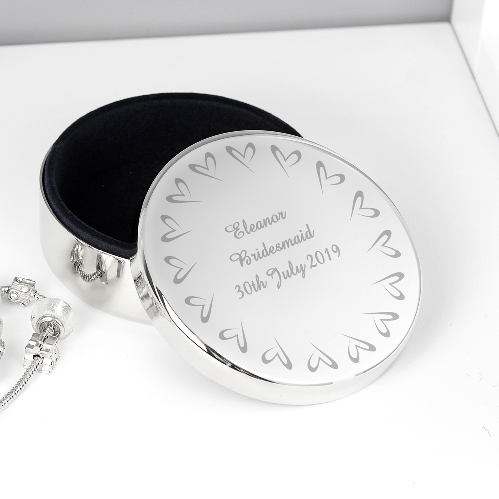 Personalised Memento Personalised Small Hearts Round Trinket Box Image 2